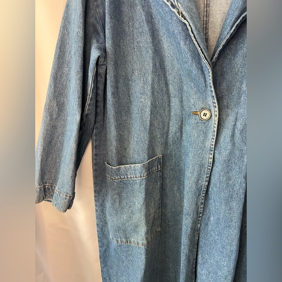 Women’s Vintage FORENZA 100% Cotton Long Duster Jean Trench Coat - Picture 3 of 5